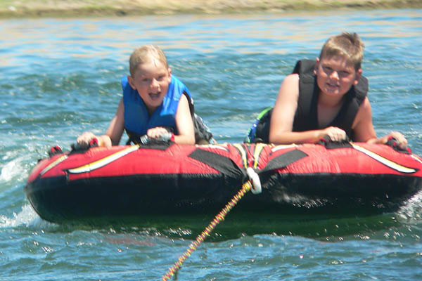 Alex and Nicholas on the inner tube