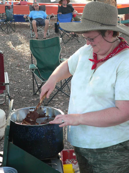 Margie melting chocolate for the chocolate fountain.  Yes, the chocolate fountain.