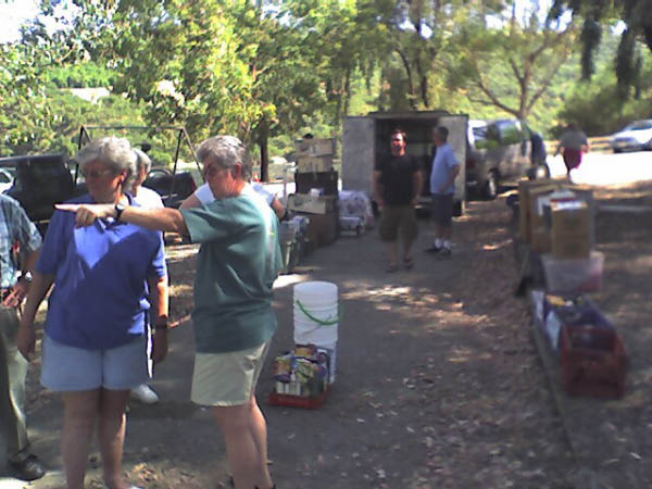 Setting up camp at Lake San Antonio, Harris Loop A.  We changed arrangements a bit this year, so that the van and trailer were by the kitchen, which worked well.